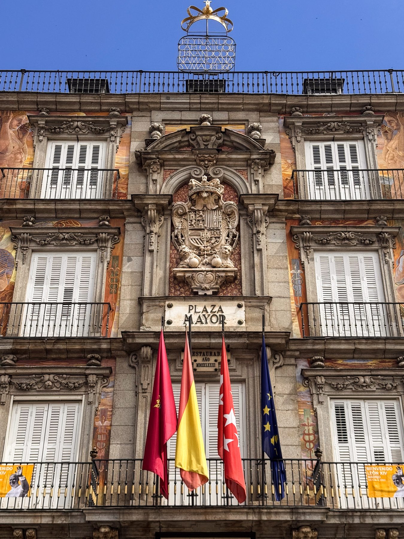 Plaza Mayor facade in Madrid, Spain